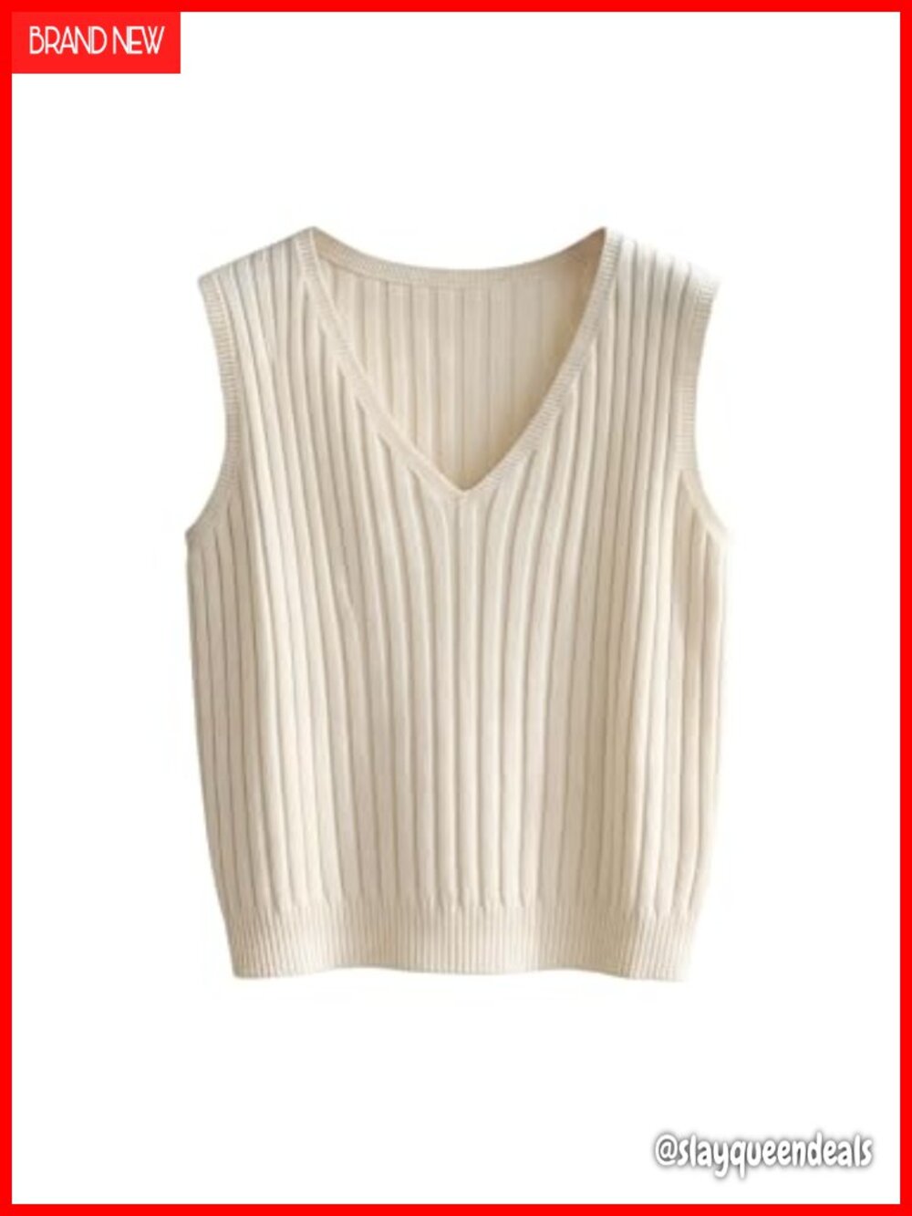 V Neck Sleeveless Ribbed Knit Sweater Vest Tank Top